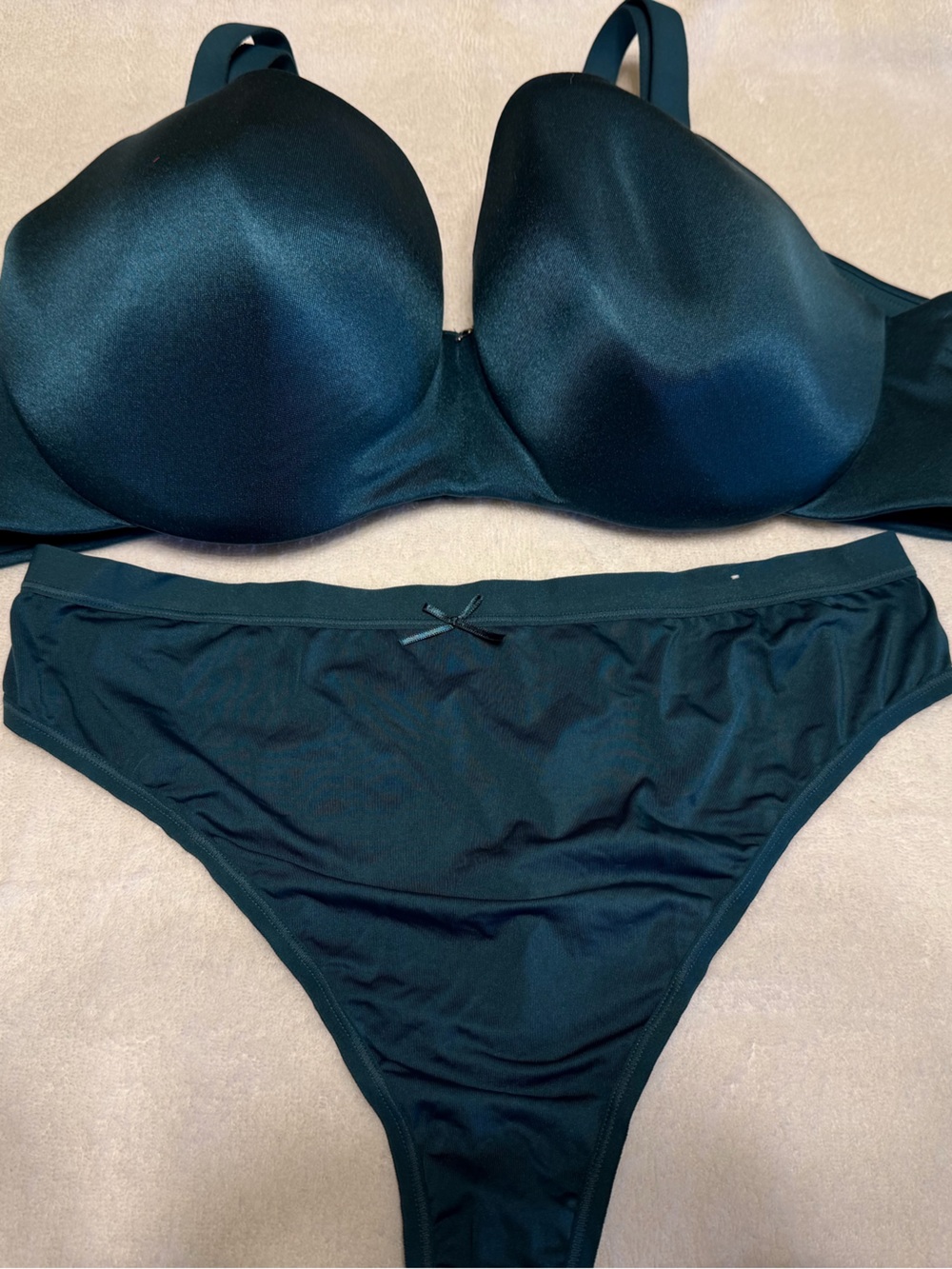 Cacique Dark Teal Green Satin Bra & Panty Set
